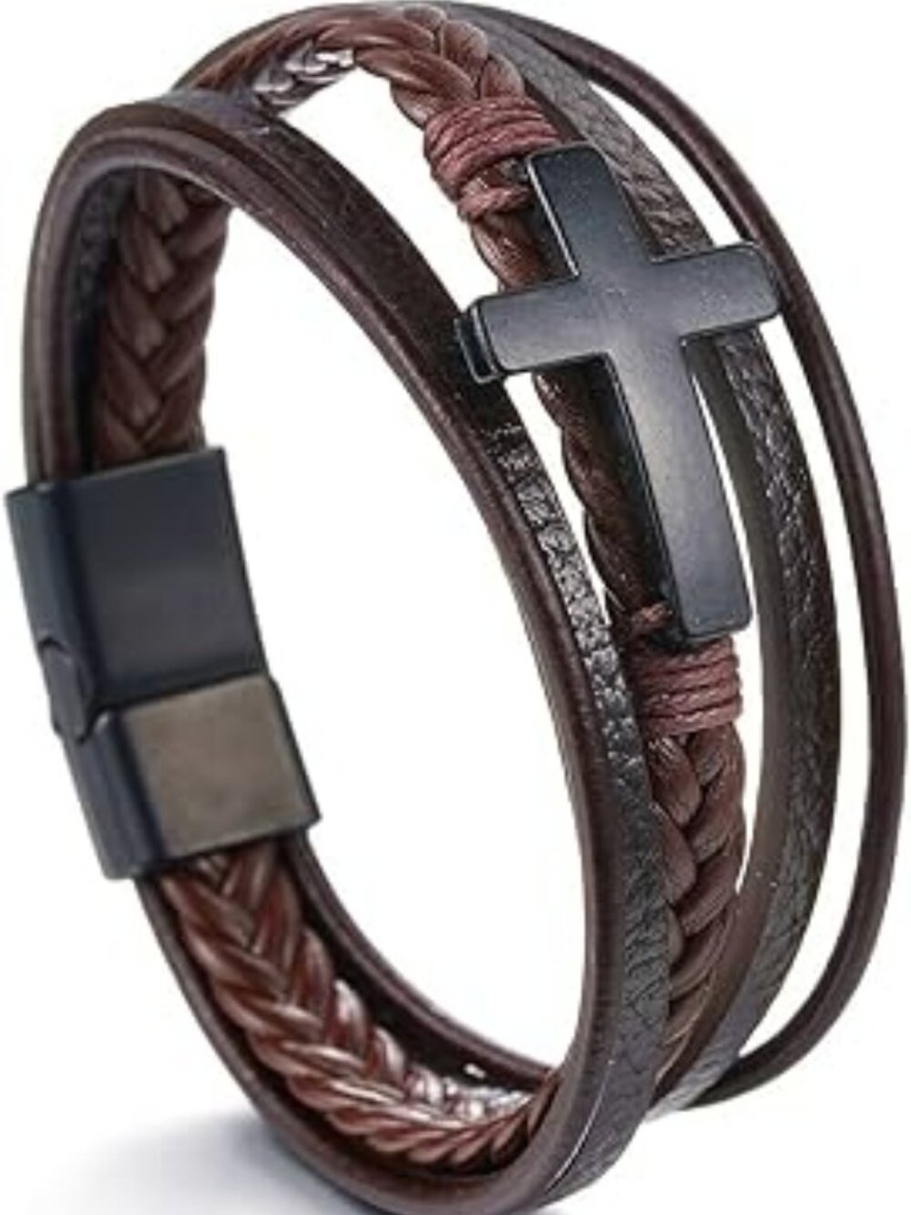 NEW Metal Cross with Leather Bracelet Alloy Religious Jewelry for Women or Men